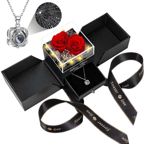 Juego de collares Lebana con diseño de corazón doble con diseño de corazón de rosa con la inscripción «I Love