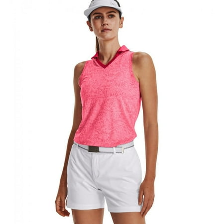 Under Armour Women's Playoff Wild Fields Sleeveless Golf Polo Pink L