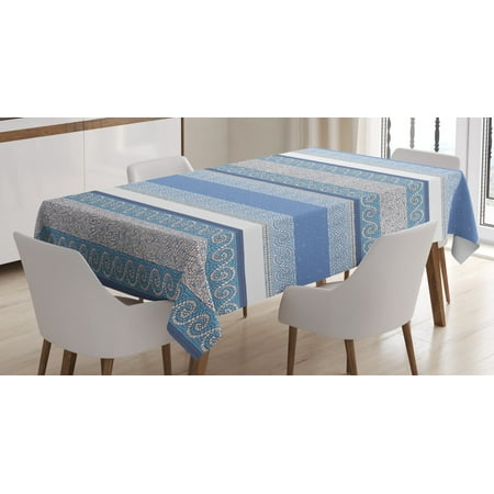 

Toga Party Tablecloth Mosaic Inspired Borders in Antique Style Swirl Motifs Geometric Artistic Rectangular Table Cover for Dining Room Kitchen 60 X 84 Inches Blue White Beige by Ambesonne
