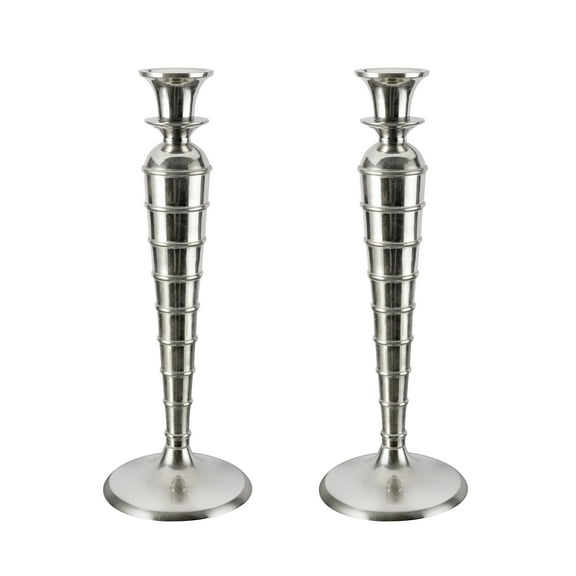 Aspen Creative 17456-2, Nickel Aluminum Decorative Candle Holder, 4-1/2" D x 12-3/4" H, Set Of 2