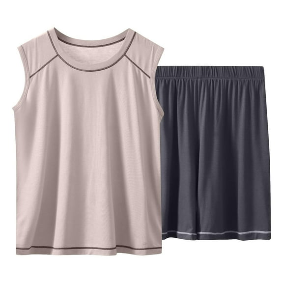 Efsteb Boys Summer Outfits Set Solid Sleeveless Tank Tops and Shorts Casual Home Wear Everyday (Khaki,12 Years)