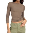 thumbnail image 2 of Antinious Ladies Crewneck Short Sleeve Solid Elastic Cropped 3/4 Sleeve Casual Summer Tops, 2 of 5