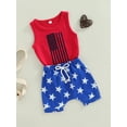thumbnail image 3 of Seyurigaoka Baby Boys Summer Outfit Stars Striped Print Sleeveless Tank Tops with Drawstring Casual Shorts Set, 3 of 8