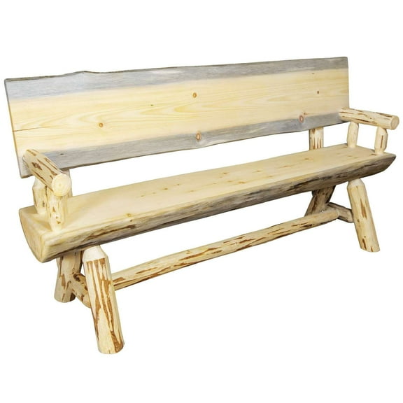 Montana Woodworks MWHLBWB5EXT 5 ft. Montana Half Log Bench with Back & Arms, Exterior Satin