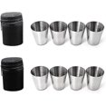 thumbnail image 1 of 8 Piece Stainless Steel Shot Glasses Metal Flask Tumblers Set with Leather Case Ideal Flask Accessory Gift, 1 of 5