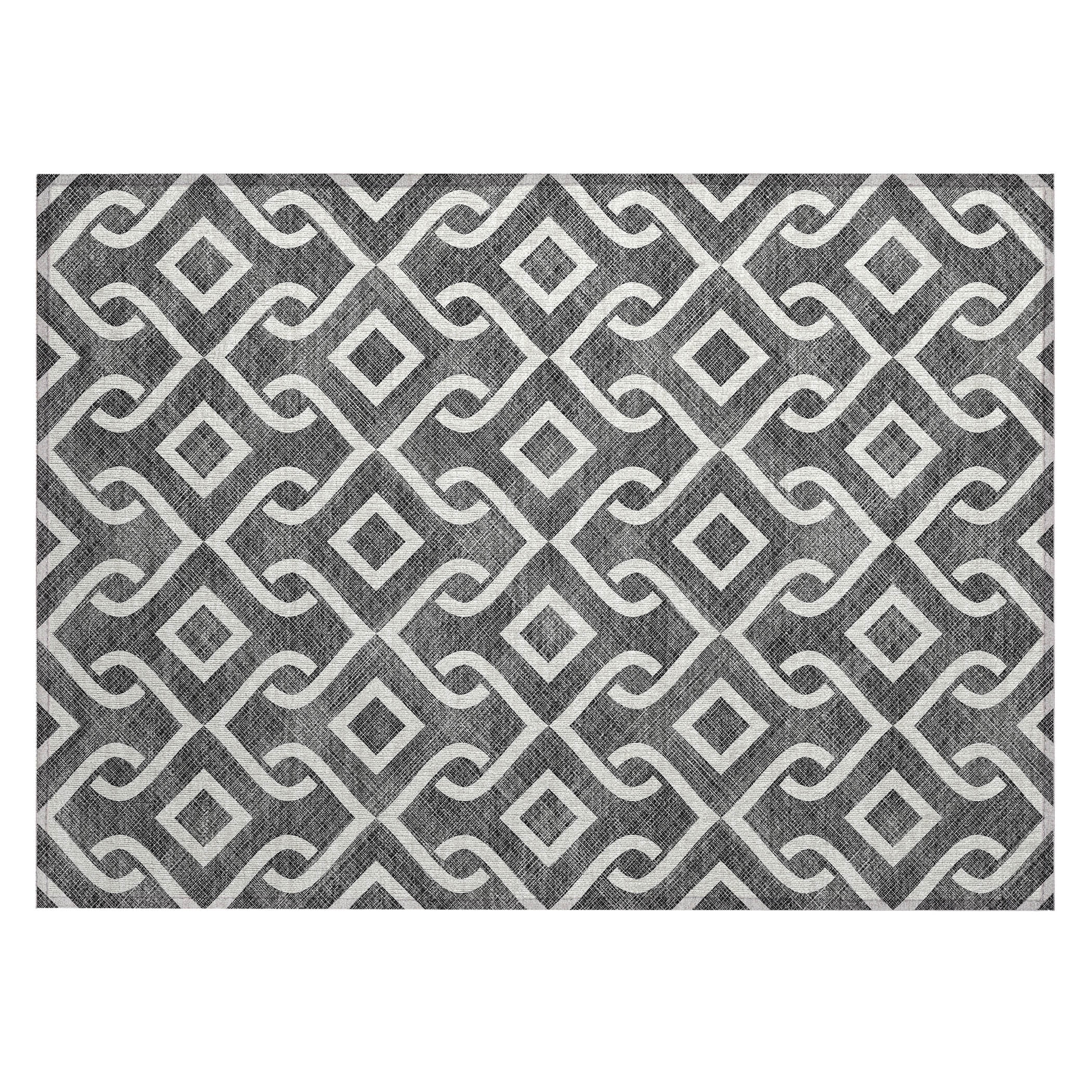 Addison Rugs Chantille Indoor/Outdoor Transitional Geometric Black Washable Rectangle Rug, 1'8" x 2'6"