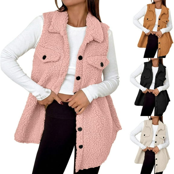 Bixock Women Clothes Outerwear Fall and Winter Solid Color Casual Notched Lapel Button Faux Jacket