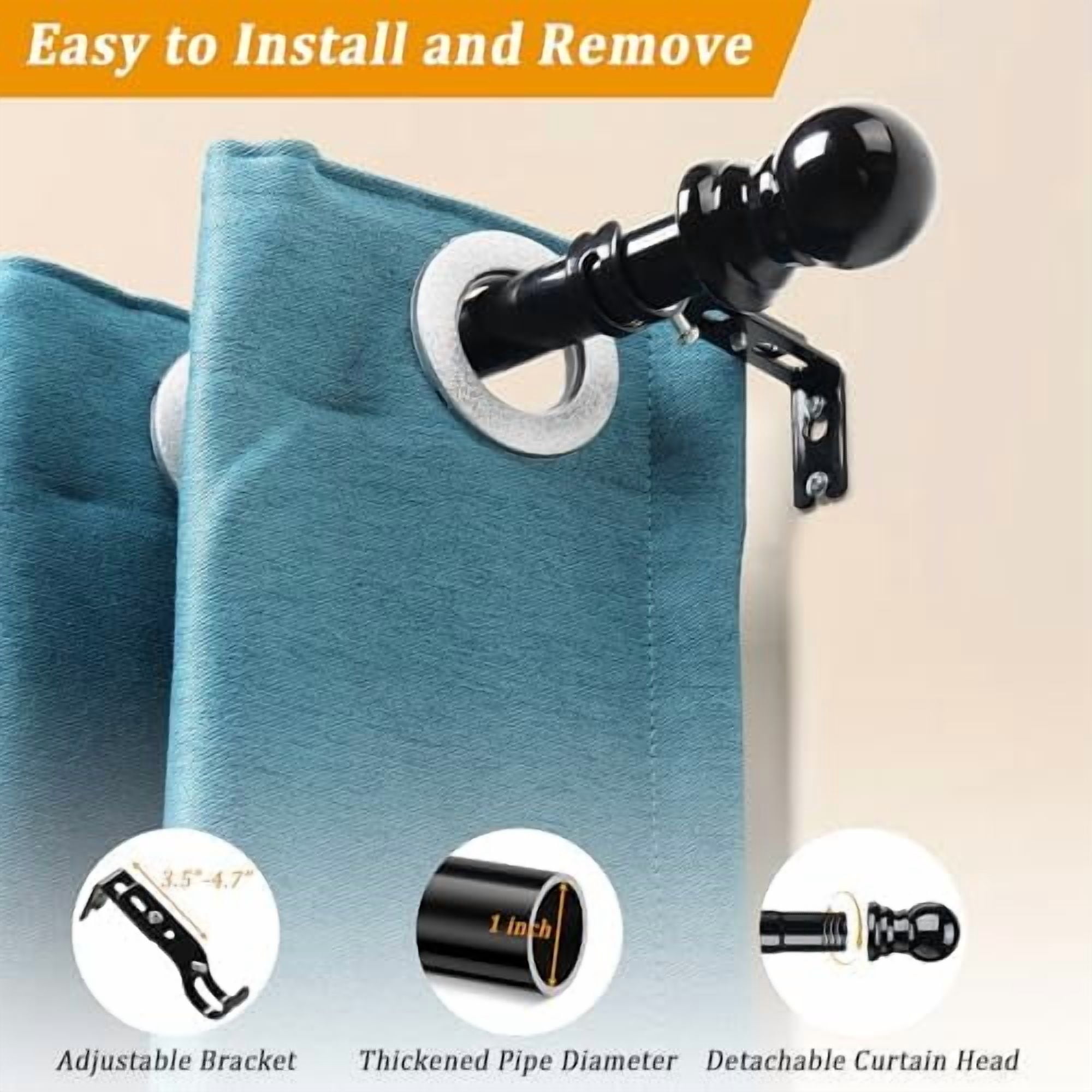 Corner Window Curtain Rods, L Shape Heavy Duty Curved Curtain Rods for Curtain Windows with Brackets, 30-136" Adjustable Curtain Rods for Bedroom, Living Room, Dinging Room, Black