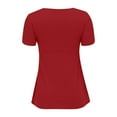 thumbnail image 4 of Yigetop Low Cut Tops for Women, Womens Front Knotted V Neck Blouse T Shirt Short Sleeve Oversized Tunic Tops Summer Solid Pullover Tees Ruched Tops for Women Red3 XL, 4 of 9