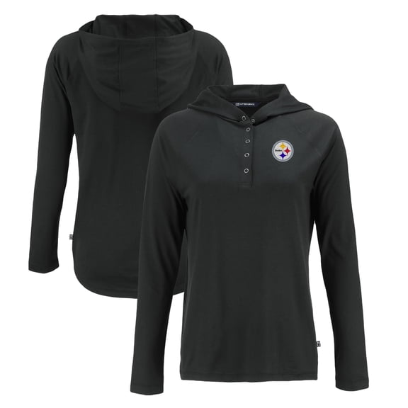 Women's Cutter & Buck Black Pittsburgh Steelers Coastline Epic Comfort Eco Recycled Raglan Pullover Hoodie