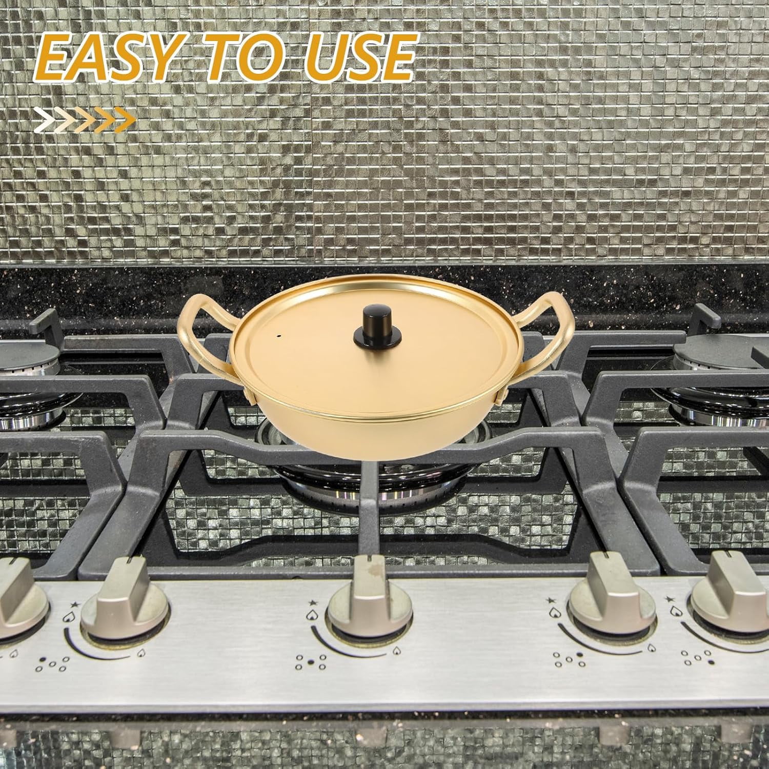 Korean Noodle Cooking Pot 18cm Non-stick Yellow Aluminum Soup Pot with Lid Double Handles Portable Cookware for Instant Ramen and Household Kitchen Use