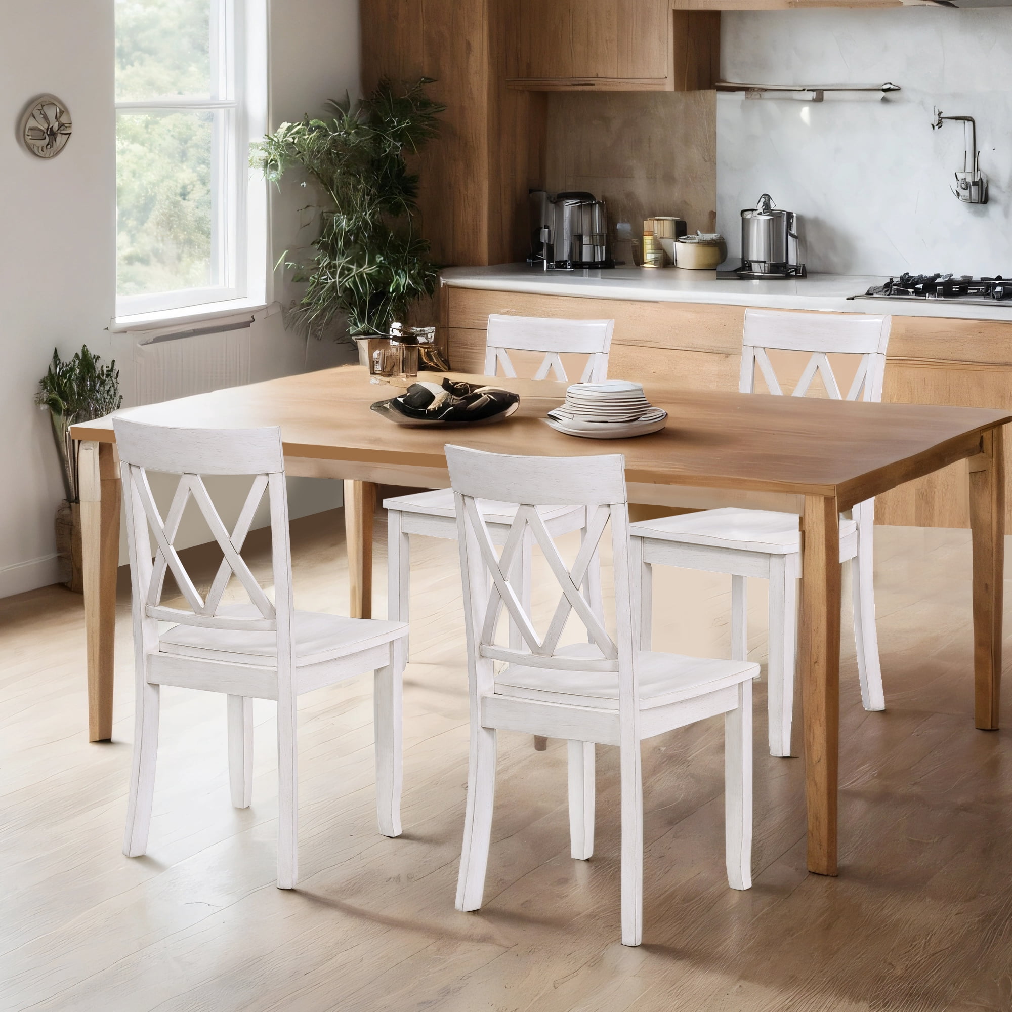 Duhome Solid Wood Dining Chairs Set of 4 Modern Cross Back Chairs for Kitchen, Dining Room,White