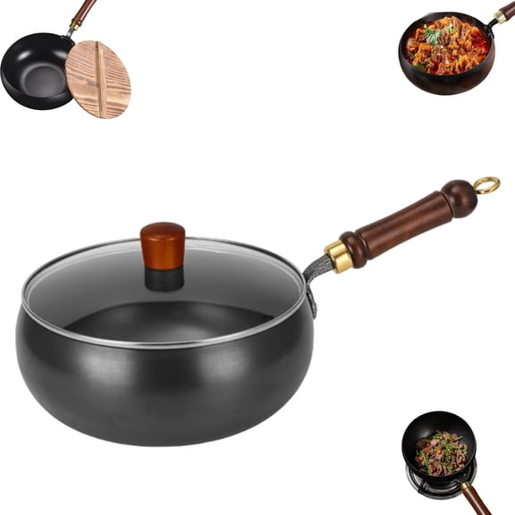Jinswhdre Cast Iron Skillet, Japanese Iron Pan, Cast Iron Braiser, Hand-Forged Non-Coated Frying Pan for Gas, Induction, Durable and Versatile Cookware