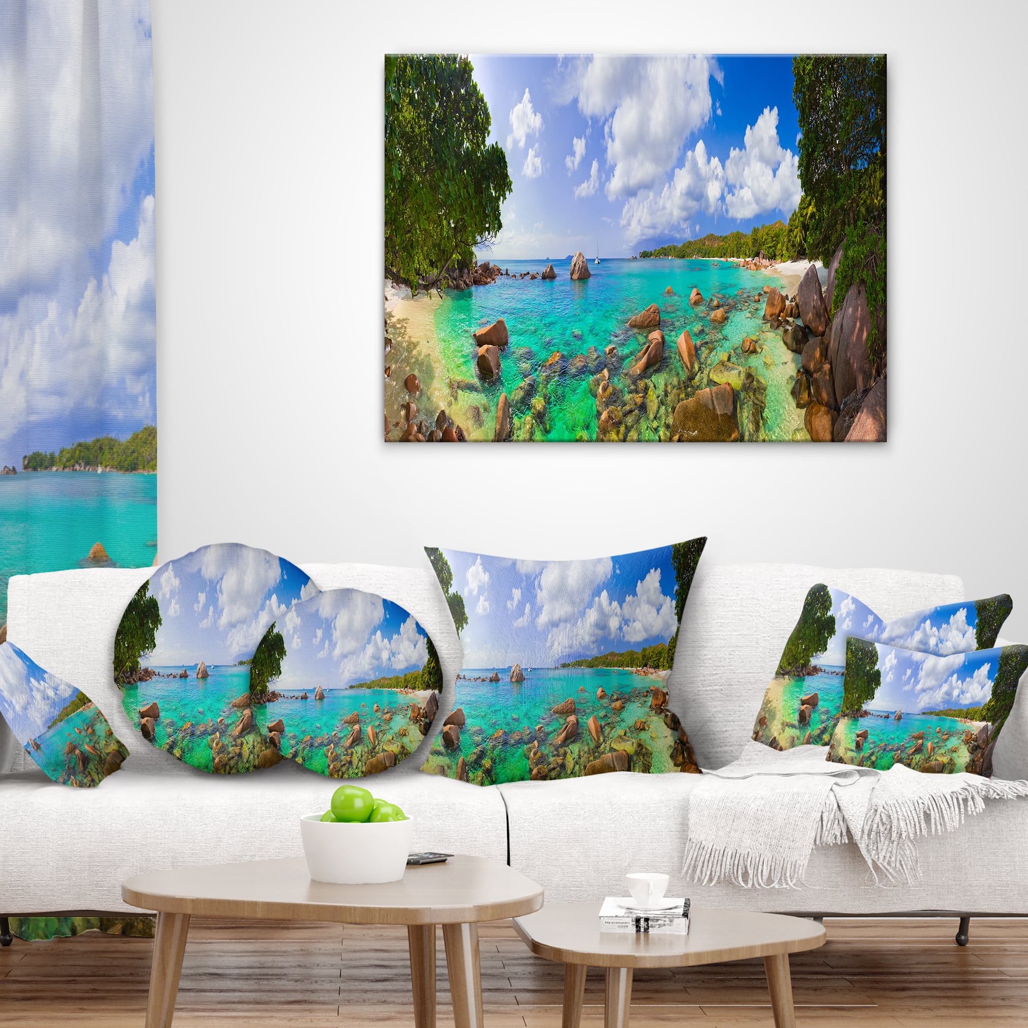 Designart Beach Anse Lazio at Seychelles - Landscape Photography Throw Pillow - 16x16