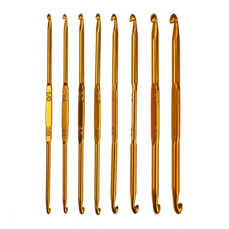 8-Piece Double-Ended Tunisian Crochet Hooks Set - Golden Alumina Knitting Needles For Weaving