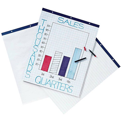 School Smart Unruled Easel Pad, 27" x 34", White, 50 Sheets, Pack of 4