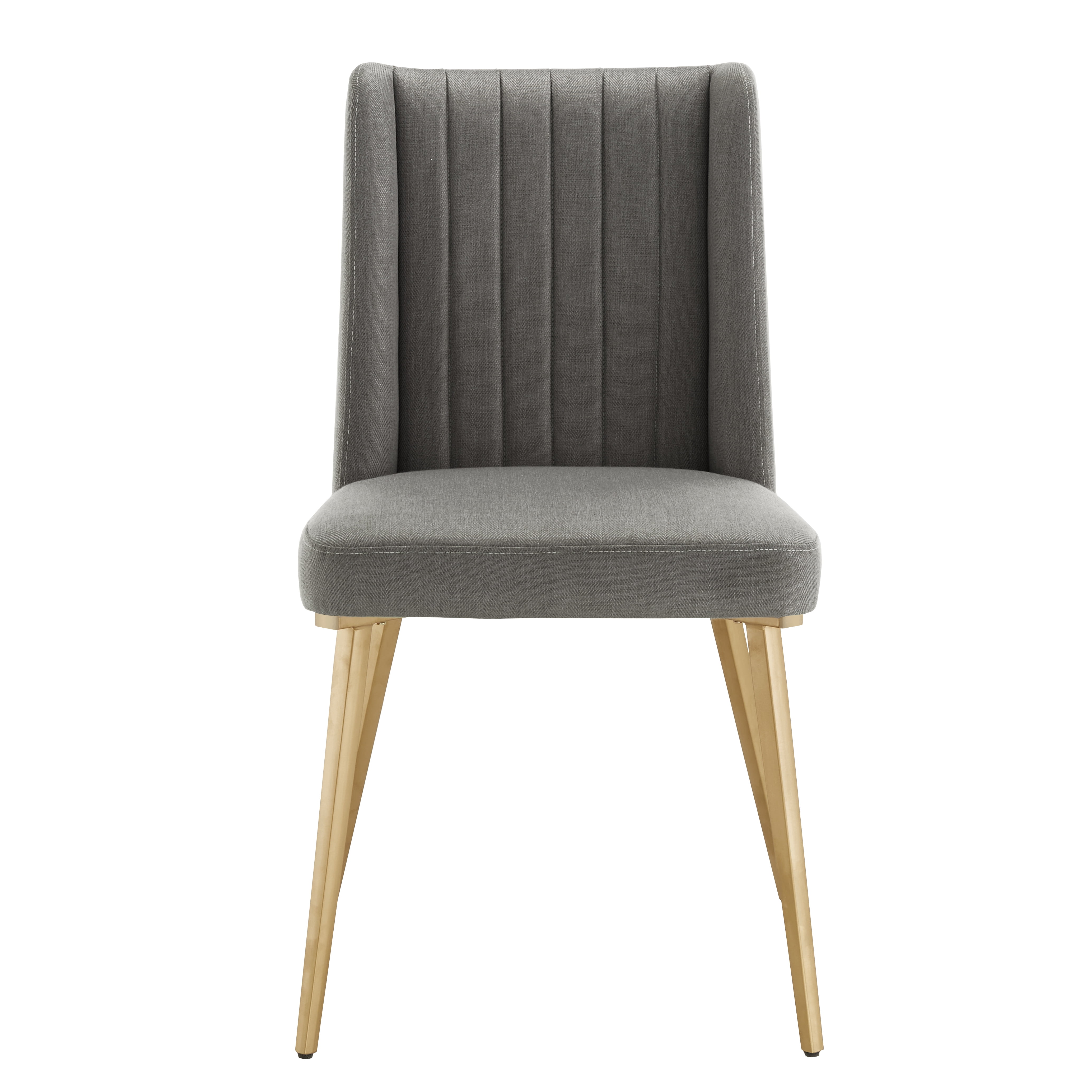 Ember Interiors Ponce Gold Finished Metal Fabric Upholstered Dining Chairs, Set of Two, Dark Grey