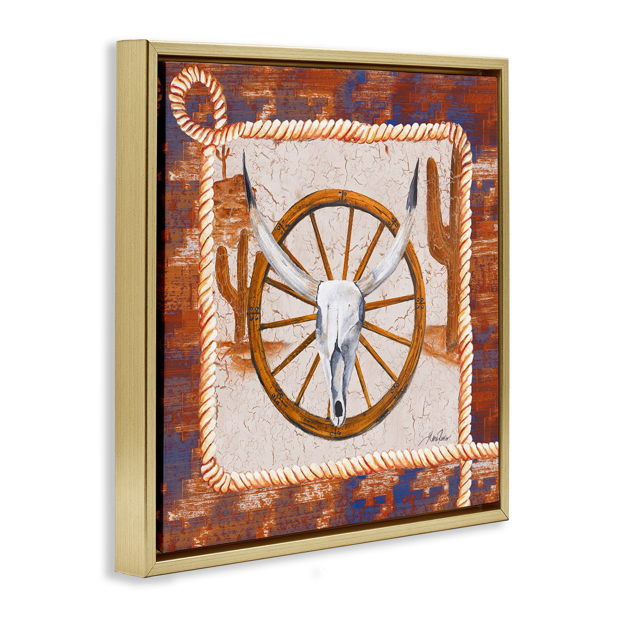 Stupell Industries Western Desert Wheel Landscape Painting Gold Floater Framed Canvas Art Print Wall Art, 18 x 18