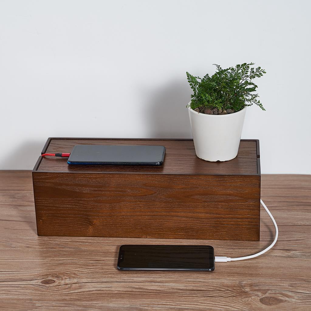 Cable Management Box Cord Organizer Wire Concealer Wooden Construction for Office Desk Home Entertainment Center