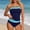 Swimwear-661Navy, variant on Xdegoge Swimsuits for Women Strapless Bandeau Top Regular Bottom Two Piece Tankini Sets Smooth Color Block Striped Trim Modest Tummy Control Beachwear