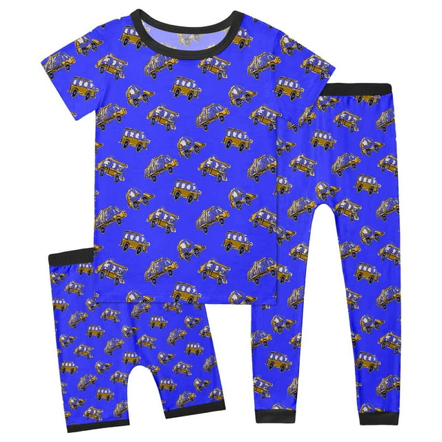 Utlike Ensemble de Pyjama pour Garçons 3 Pcs Vêtements de Nuit Doux Col Rond T-Shirt à Manches Courtes Shorts Pantalons Ensemble de Pyjamas 3 Pcs Tenue de Maison Populaire pour Garçons Taille 9 Ans-10 Ans
