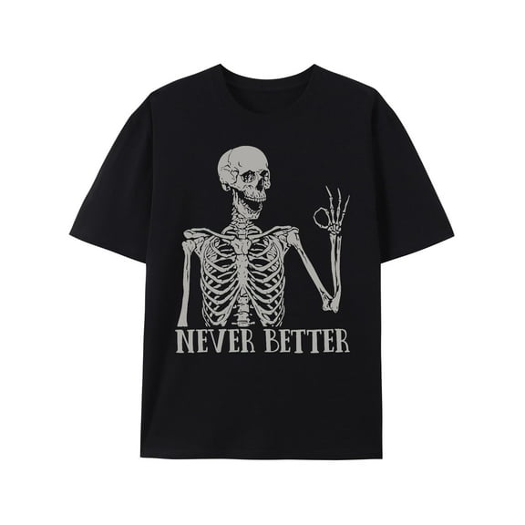 Greenink Vintage Never Better Skull Skeleton Graphic Tee Shirts for Women Short Sleeve Tops Tshirts Aesthetic Clothing