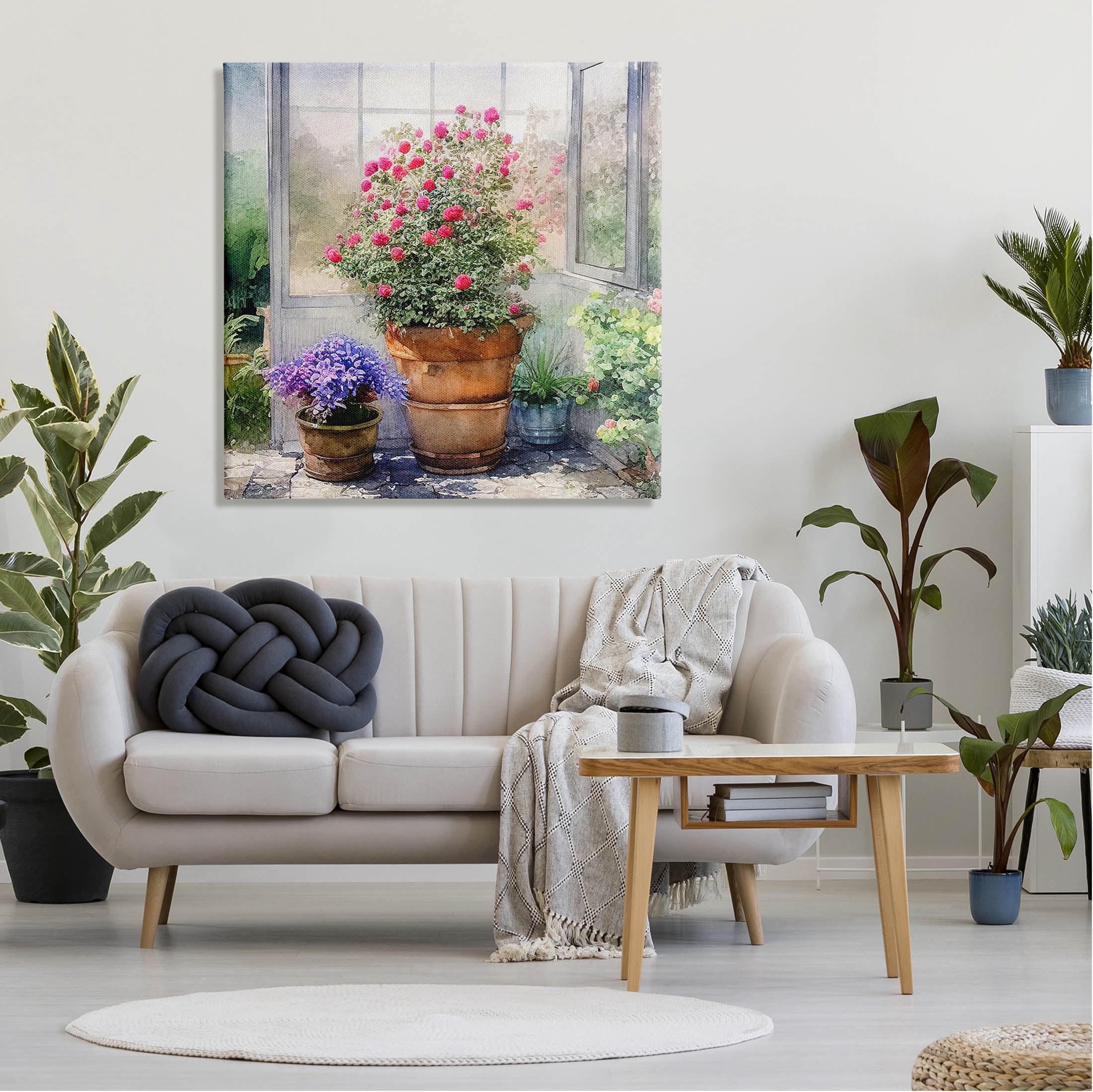 Summer Greenhouse Garden Blooms Botanical & Floral Painting Gallery Wrapped Canvas Print Wall Art