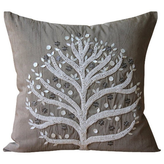 Pillow Covers, 22x22 inch (55x55 cm) Cushion Covers, Brown Pillow Covers, Pearls Tree Pillows Cover, Art Silk Square Pillow Cases, Floral Contemporary - Fortune Tree