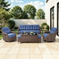 thumbnail image 3 of Bellefurn Outdoor Patio Furniture Set with 6 inch Thick Cushion and Swivel Rocker Chairs,Wicker Sofa,Coffee Table and Ottomans,7Pcs Outdoor Conversation Set for Porch,Deck,Yard, 3 of 13