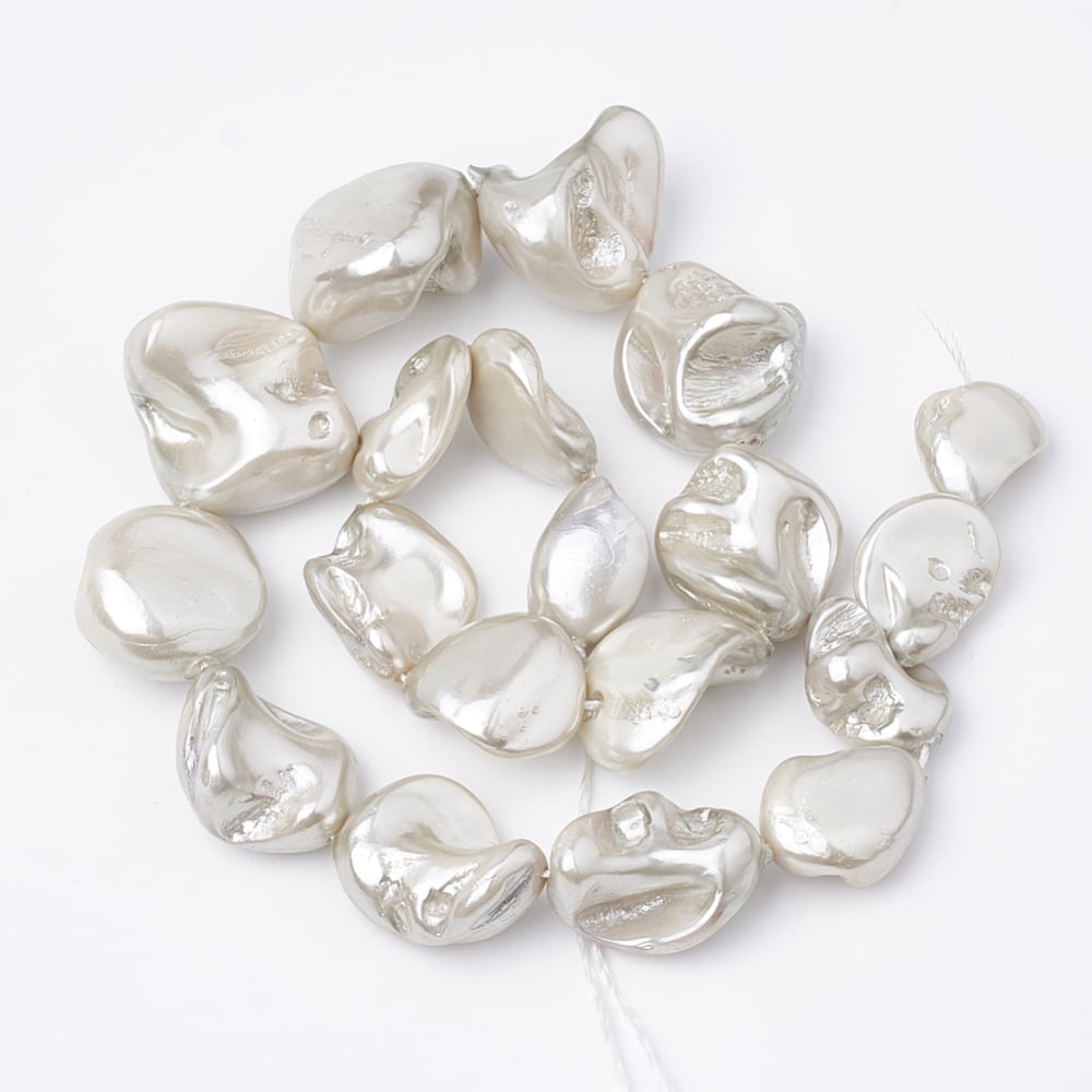 Shell Pearl Beads Strands Polished Nugget WhiteSmoke 15~25x10~26x5~16mm Hole: 1mm about 18pcs/strand 14.96 inch DIY