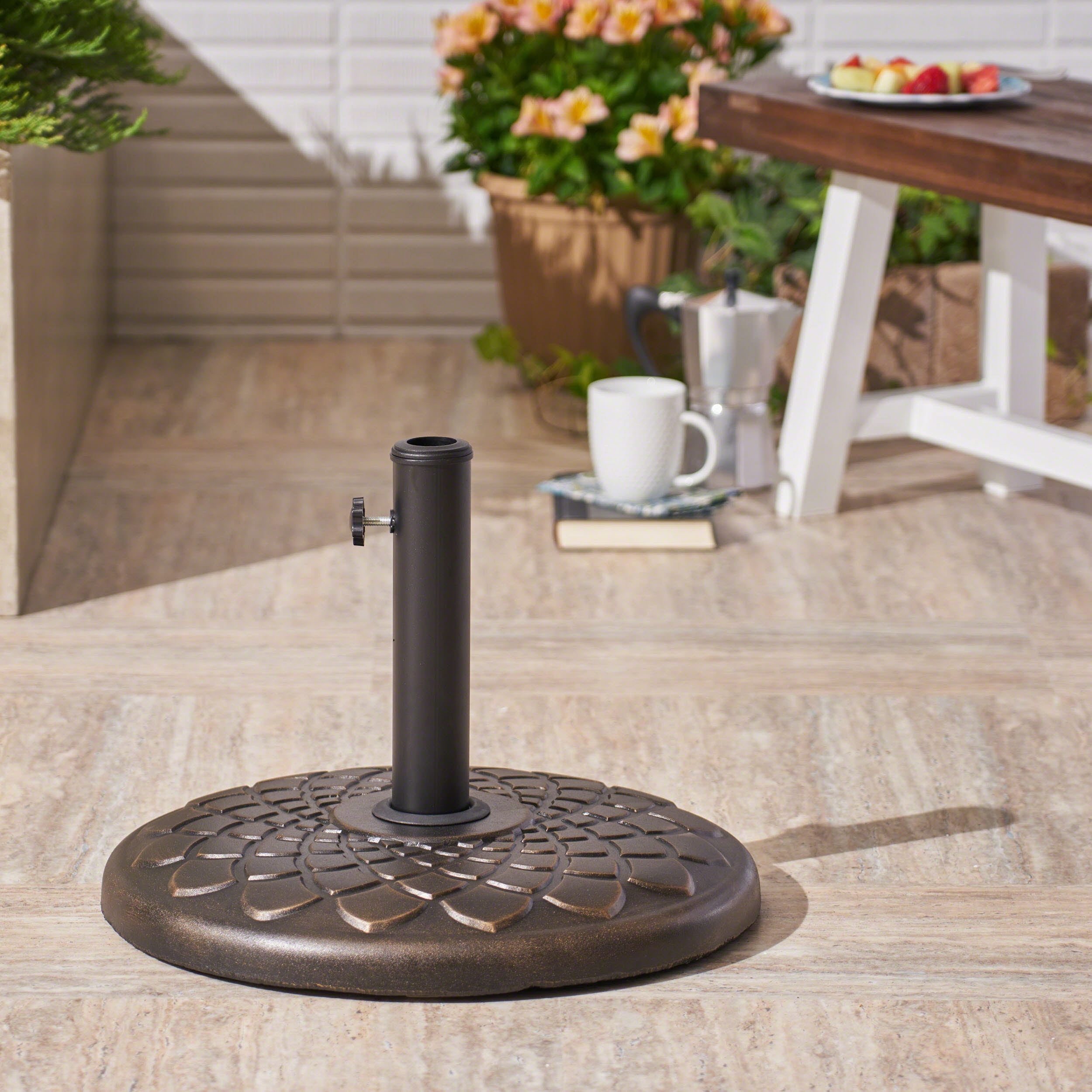 Jason Outdoor 55lb Concrete Circular Umbrella Base Hammered Dark Copper Walmart Com Walmart Com