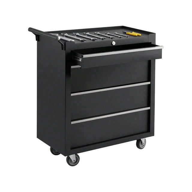 Bingirl 4 - Drawer Rolling Tool Box with Wheels, Protective Liner, Sliding Drawers, Side Handle, and Lockable Design for Garage, Warehouse, Workshop, and Repair Shop Tool Storage