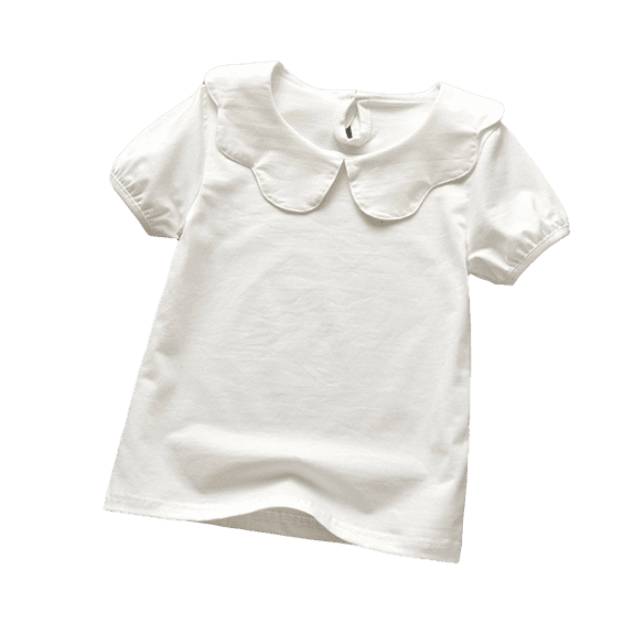 Lumtrix Toddler Girls Short Sleeve Shirts Scalloped Doll Collar Blouse | Solid Color Casual Tee Tops, 0 Months-7 Years White 90