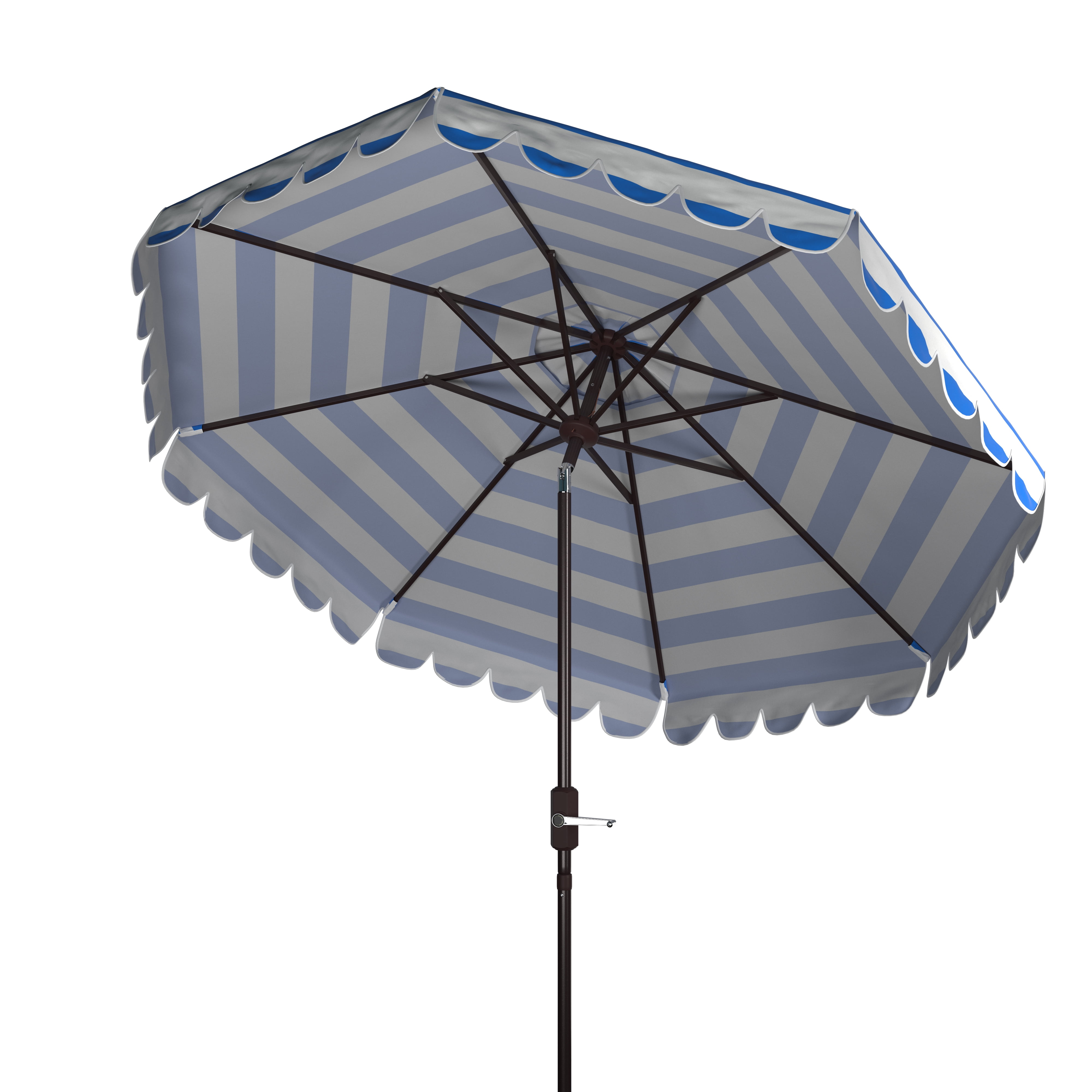 SAFAVIEH Maui 9' Market Crank Striped Tilt Patio Umbrella, Pacific Blue Stripe