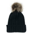 thumbnail image 1 of Gorro de lana con puños y pompón de piel sintética afelpada y forro polar, tejido con cable grueso, bola de lana, cálido, para mujer, 1 of 3