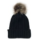 thumbnail image 1 of Gorro de lana con puños y pompón de piel sintética afelpada y forro polar, tejido con cable grueso, bola de lana, cálido, para mujer, 1 of 3