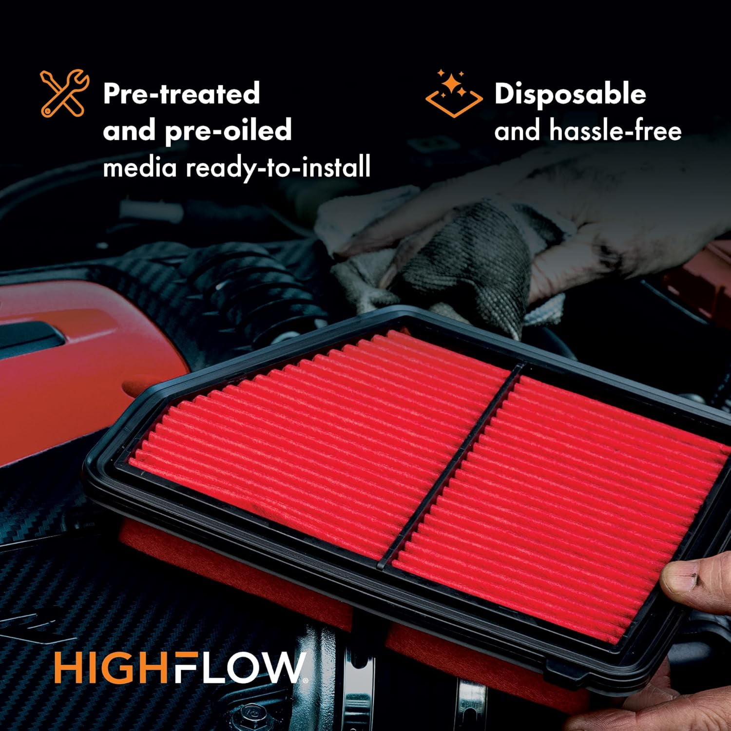 HIGHFLOW High Performance, Pre-Oiled Disposable Engine Air Filter PA99506X | Fits 2019-2025 Chevrolet Silverado 1500, 2019-2025 GMC Sierra 1500, 2020-2025 Chevrolet Silverado 2500 HD