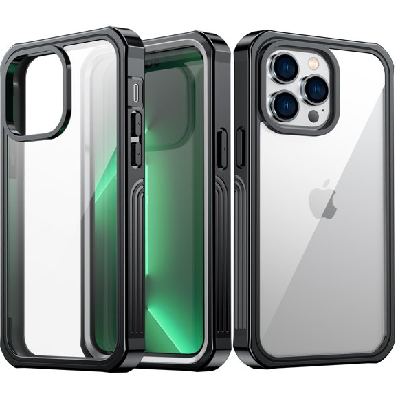 SaniMore for iPhone 14 Pro 6.1" Magnetic Case Support Wireless Charging, Rugged PC Transparent Cover with Tempered Glass Film [Not Yellowing Technology] Shockproof Protective Shell, Black