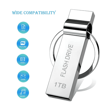 1TB USB Memory Stick USB Stick Waterproof Metal USB Flash Drive Portable Memory Stick with Keychain for PC Laptop Tablet External Storage