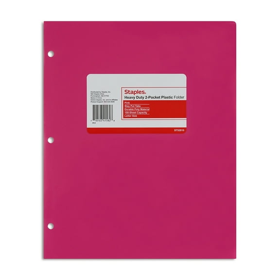 Staples 3-Hole Punched 2-Pocket Portfolios Pink 52810