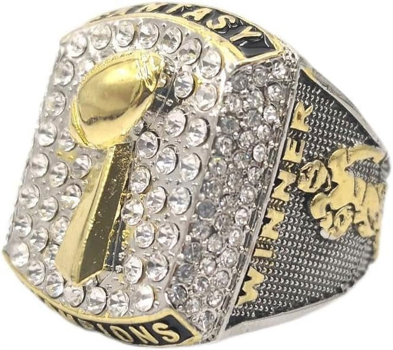 Fantasy Football Championship Silver Gold Bicolor Rings Trophies with Display Box