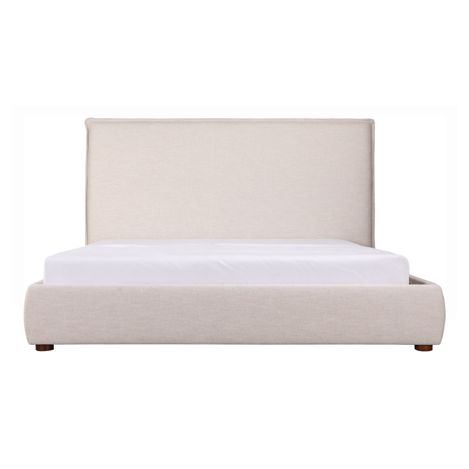 Queen Bed Frame Southwestern Style Tall Headboard Linen Blend Upholstered Bed