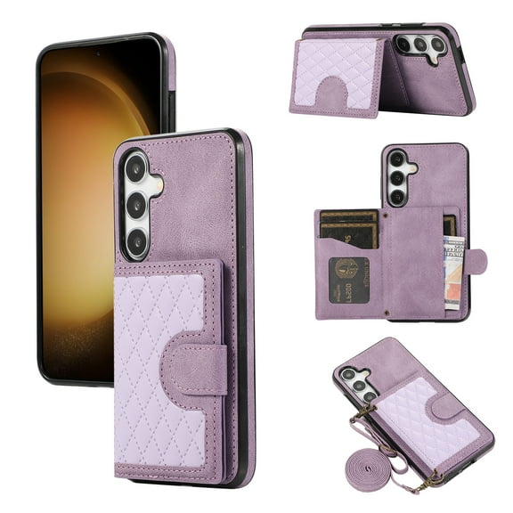 Mantto For Samsung Galaxy S25 Edge Wallet Phone Case Cute Elegant PU Leather Case with Card Holder Crossbody Cover for Women Girls Shoulder Strap Wristlet RFID Blocking Shockproof Case,Purple
