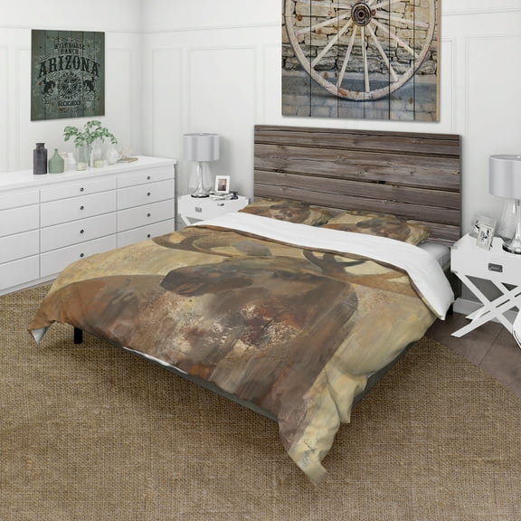 Designart 'Into the Wild Gold Moose' Farmhouse Duvet Cover Set