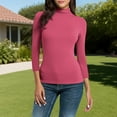 thumbnail image 2 of APEXFWDT Women's 3/4 Sleeve Turtleneck Top Slim Fitted Lightweight Base Layer Casual Soft Undershirt,XL,Hot Pink, 2 of 9