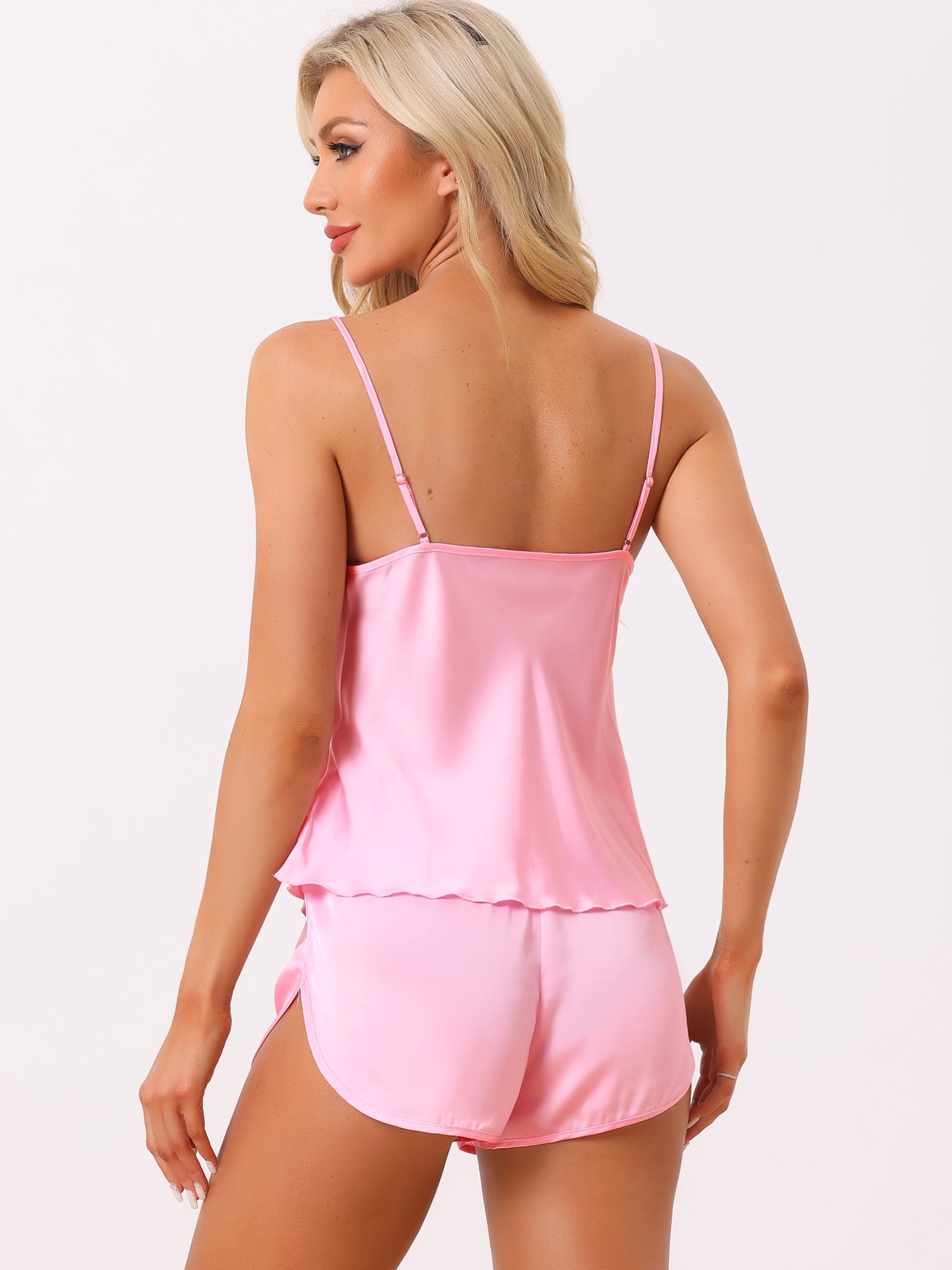 DARING DIVA Women's Satin Pajamas Sets Cami Sleepwear Silky PJ Set with Shorts XS Pink
