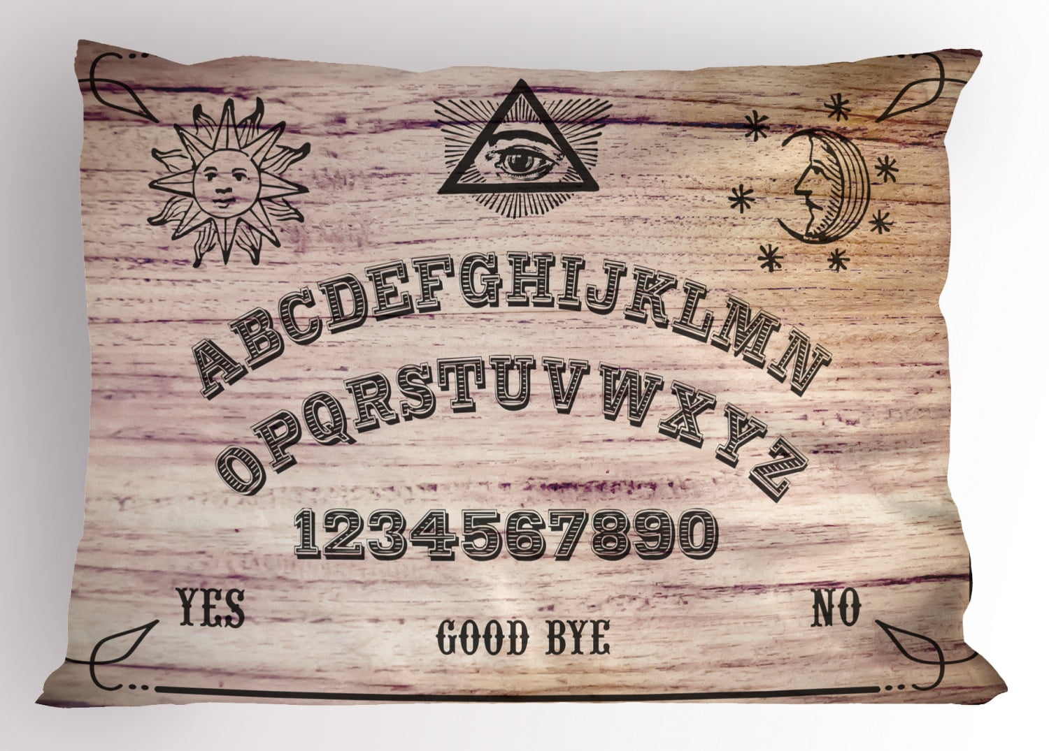 Ouija Board Pillow Sham Wooden Texture Talking Spirit Board with Alphabet Letters, Decorative Standard Size Printed Pillowcase, 26 X 20 Inches, Dark Taupe Beige and Warm Tuape, by Ambesonne