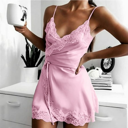

New Years Summer Clothes For Women 2023 POROPL Pajamas V-Neck Sleeveless Lace Cami Lingerie Sleepwear Dress Biker Shorts Women Pack Clearance Pink Size 8