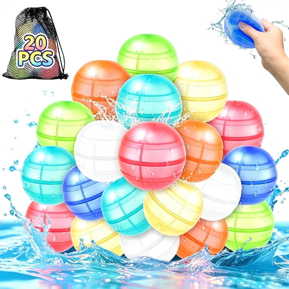20 PCS Reusable Water Balloons Quick Fill Silicone Water Toys for Outdoor Summer Fun, Pool & Backyard Games