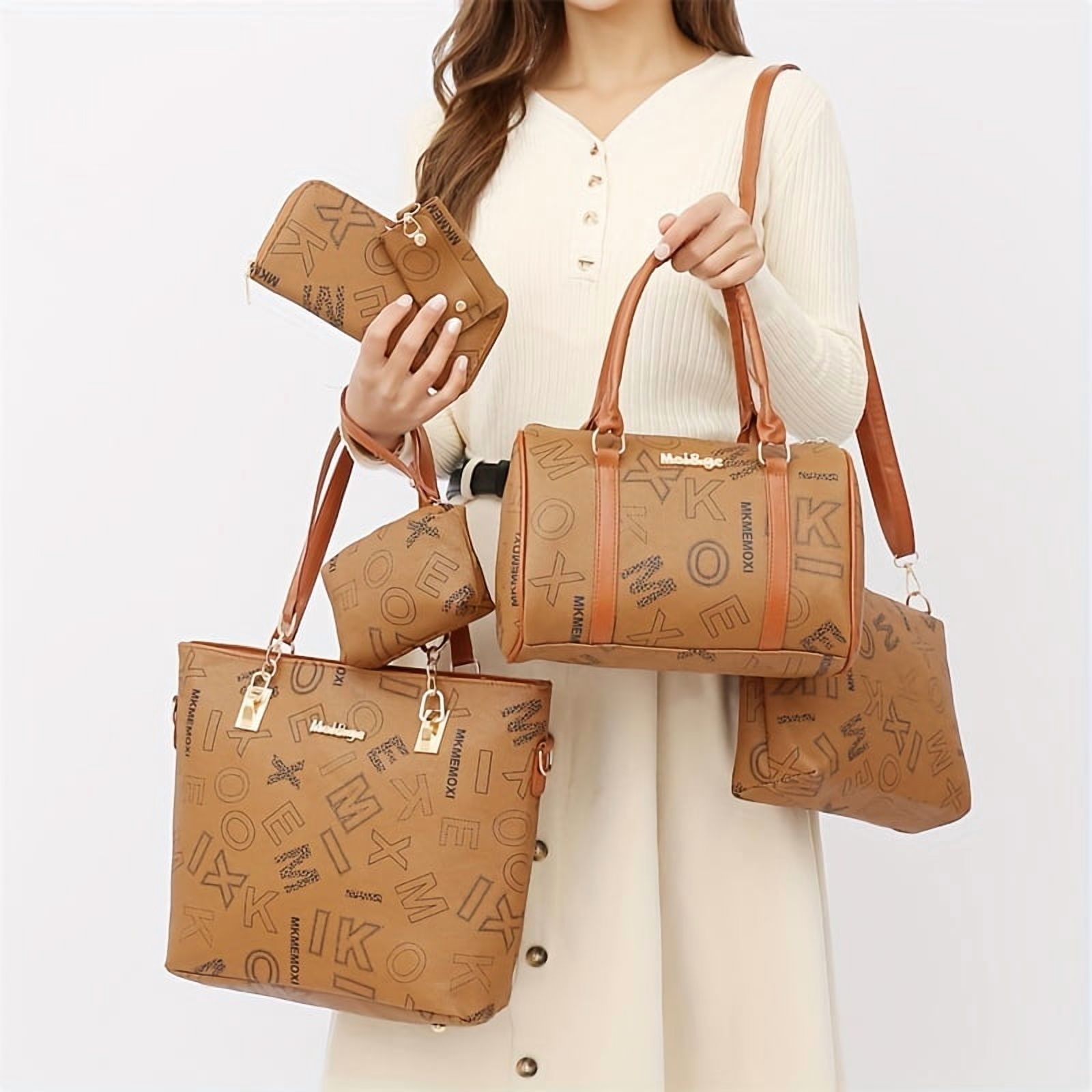 6PCS/Set Leather Handbags, Womens Handbags Tote Bags Shoulder Bag Purses Satchel Bag Top-Handle Handbag Crossbody Bag Wallet Clutch, Black #1